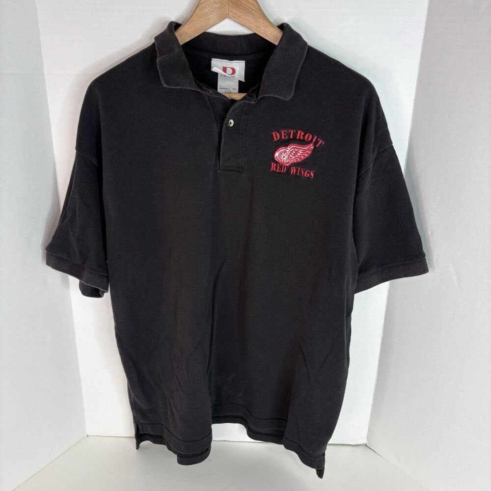 Vintage Detroit Red Wings Polo Shirt, Large, Black, Dodger, Logo, Hockey